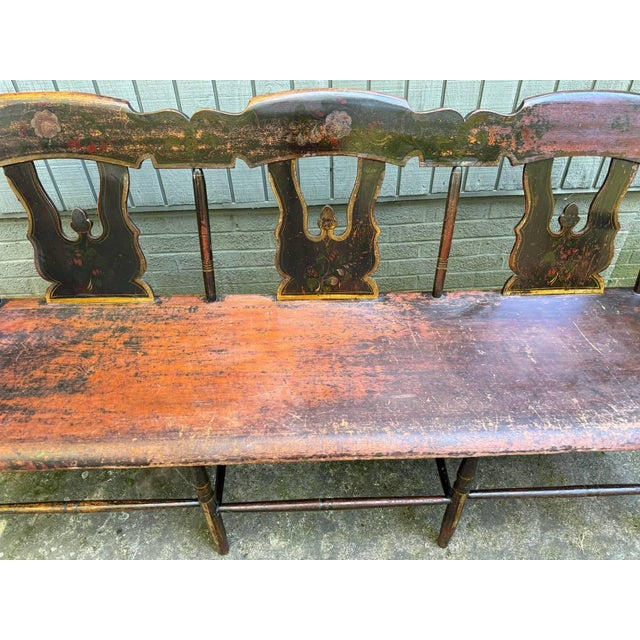 Antique 19th Century Early American Primitive Folk Art Style Hand Painted Bench For Sale - Image 13 of 15