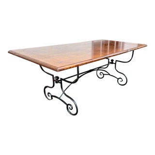 Vintage Country Style Wrought Iron Base Solid Wood Top Dining Table. Made in Italy For Sale