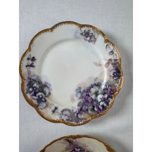 Pair of Antique Haviland French Provencial Floral Porcelain Gold Rimmed Decorative Plates For Sale In Houston - Image 6 of 12