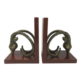 Brass Antelope Ibex Bookends - a Pair For Sale