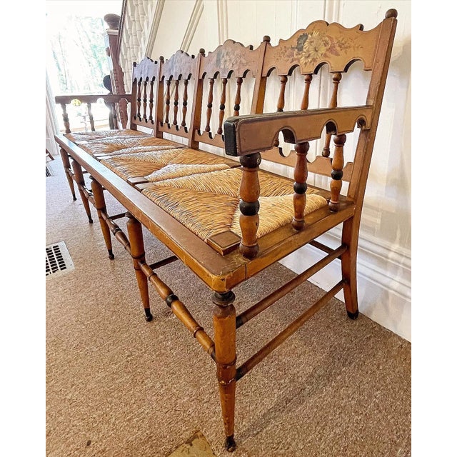 Late 19th Century American Painted Rush Seat Bench For Sale - Image 4 of 10