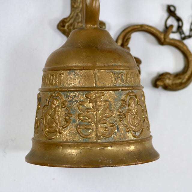 Early 20th Century Vintage Brass Church Monastery Angel and Dragon Wall Hanging Bell For Sale - Image 5 of 11