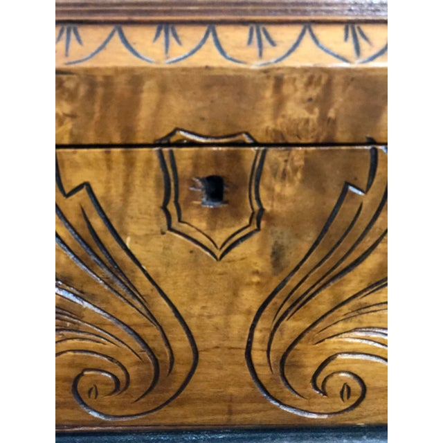 Wood Antique Carved Maple Sewing Box For Sale - Image 7 of 11