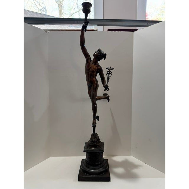 Late 19th Century Large Patinated Bronze Mercury After Giambologna Candelabra Sculpture For Sale - Image 9 of 13