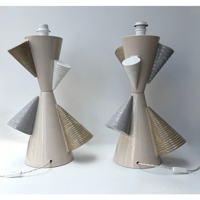 Contemporary Pair of Ceramic Cone Lamps by Antonio Cagianelli, Italy For Sale - Image 9 of 14