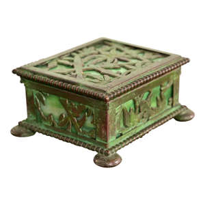 Apollo Studios New York Arts & Crafts Grapevine Pattern Bronze and Slag Glass Stamp Box