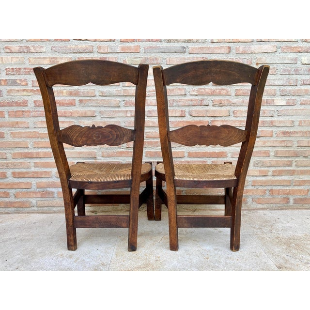Mid 20th Century French Oak and Rush Armchairs, Set of 2 For Sale - Image 9 of 18