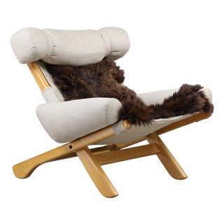 Large Mid-Century Modern Swedish Lounge Chair in Blond Oak and Canvas by Arne Norell, 1950s For Sale