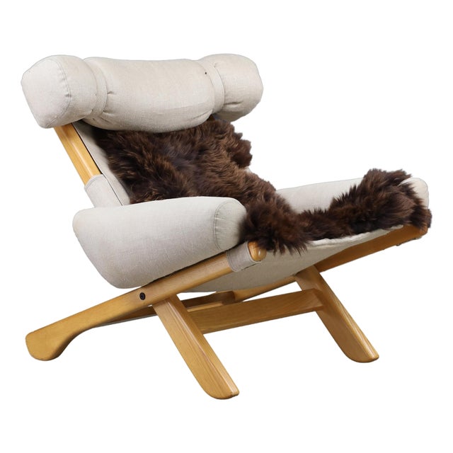 Large Mid-Century Modern Swedish Lounge Chair in Blond Oak and Canvas by Arne Norell, 1950s For Sale