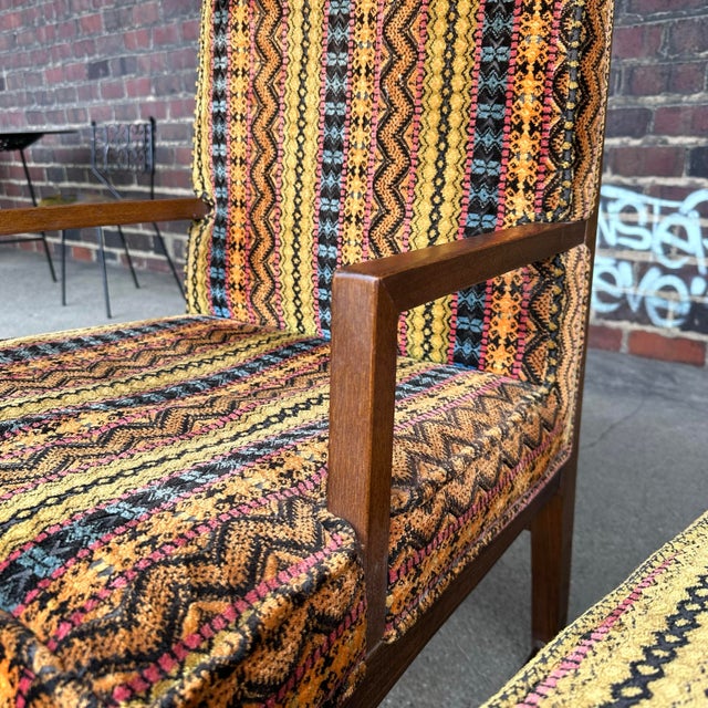 Set of 6 Walnut Founders Dining Chairs in Possible Jack Lenor Larsen Fabric For Sale - Image 9 of 12