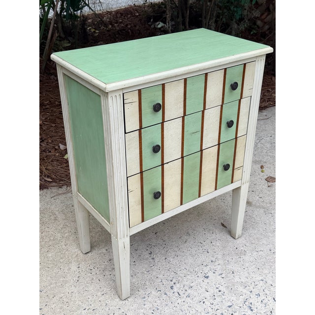 Children's Small Green Stripe 3 Drawer Chest For Sale - Image 3 of 10