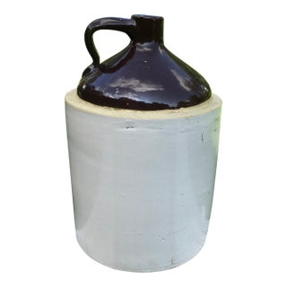 Antique Primitive 2 Gallon Moonshine Jug Crock With Salt Glaze For Sale