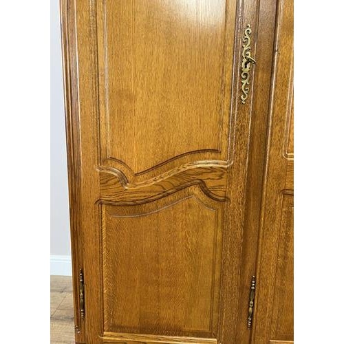 Vintage French Louis XVI Style Carved Oak 4-Door Armoire For Sale - Image 5 of 8