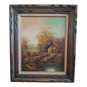 Framed Vintage Oil Painting on Canvas by Listed Artist Schiller