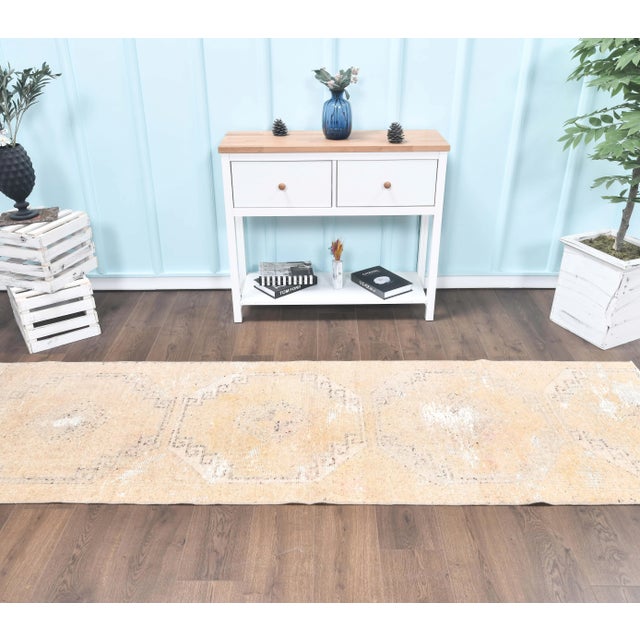 Boho Chic 1960s Orange Geometric Turkish Hand-Knotted Runner For Sale - Image 3 of 8