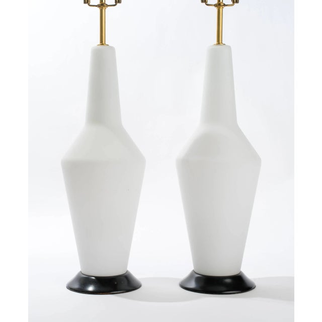 Mid-Century Modern Mid-Century Opaque White Glass Lamps - a Pair For Sale - Image 3 of 6