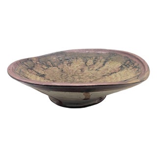 Vintage Artist Signed Glazed Stoneware Decorative Bowl For Sale