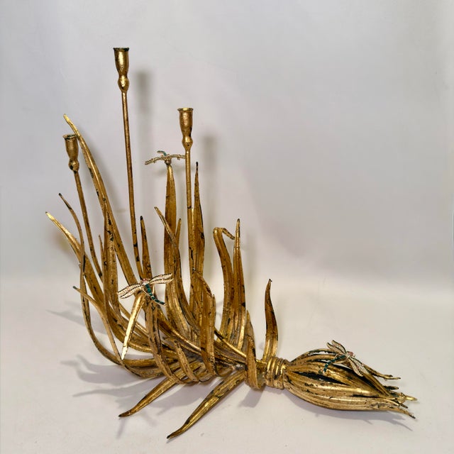 Vintage Italian Style Hand Gilt Tole 3-Arm Candelabra - Newly Painted For Sale - Image 11 of 11