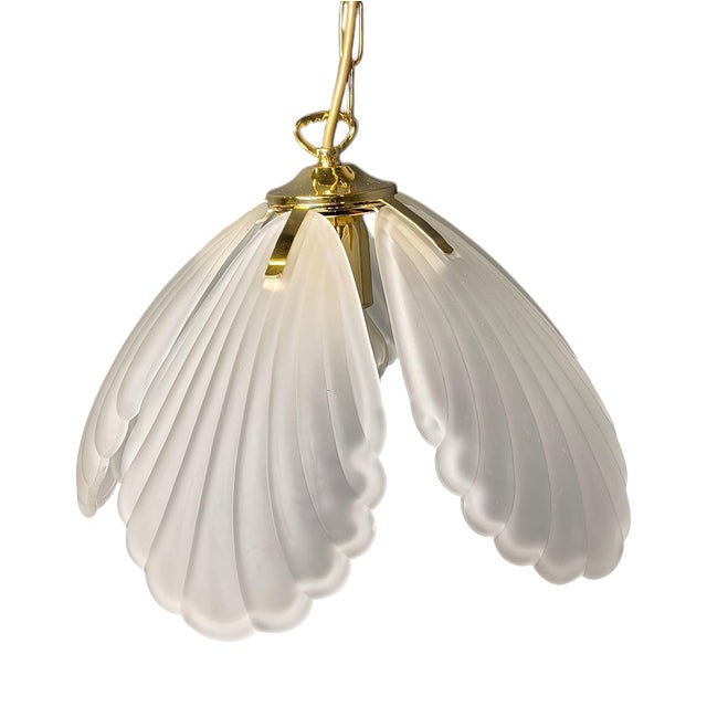 Vintage Italian Glass and Brass Chandelier, 1970s For Sale