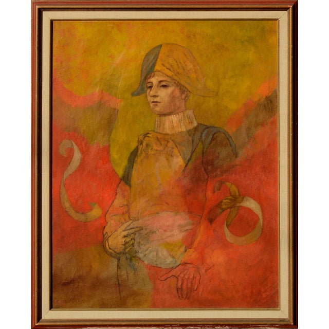 Mid Century Oil Paint Picasso Style Figurative -- Harlequin Prince by Robert Moesle For Sale - Image 9 of 9