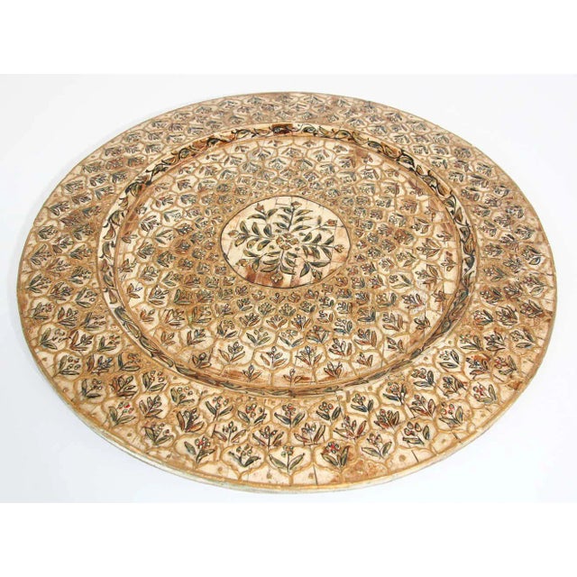 Metal Indian Mughal Style Overlaid and Hand Painted Metal Platter 1950 For Sale - Image 7 of 13