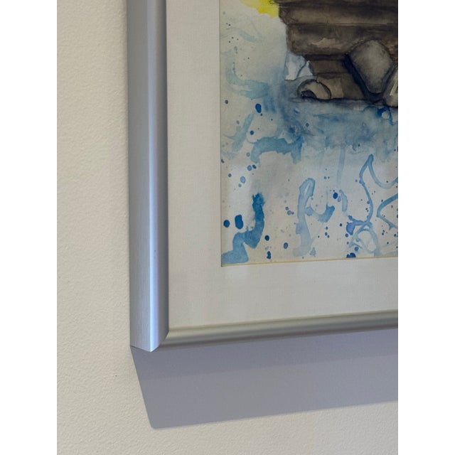 Metal Late 20th Century Modernist Floral Still Life Line & Wash Watercolor — Signed Henry Thompson For Sale - Image 7 of 9