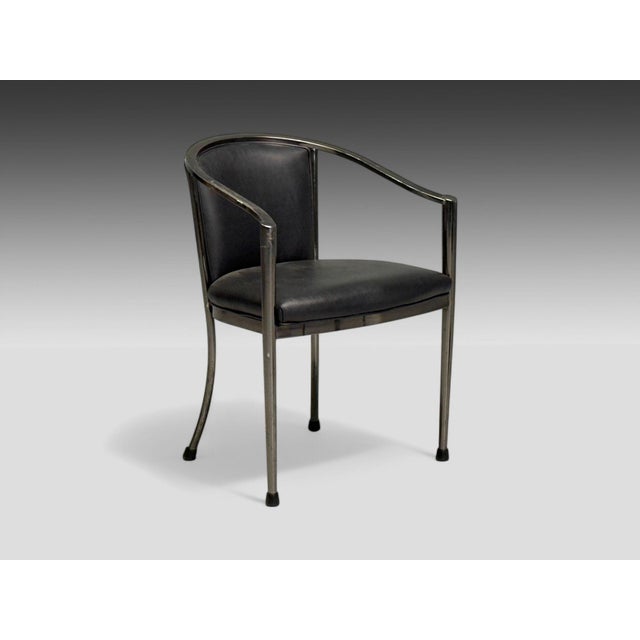 Mid-Century Modern Karl Springer Style, Mid-Century Modern, Gunmetal, Leather, Armchairs, 20th Century - Set of 2 For Sale - Image 3 of 7