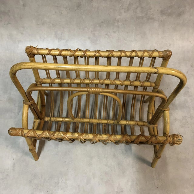 Wood Mid-Century French Rattan Magazine Rack, 1960s For Sale - Image 7 of 9