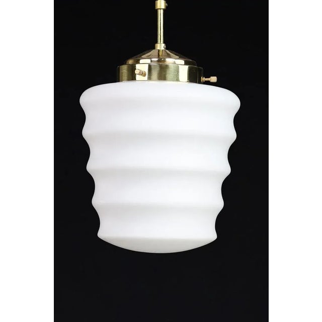 1960s Mid-Century Modern Brass and Opaline Glass Pendant, Prague, 1960s For Sale - Image 5 of 11