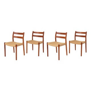 Vintage Danish Model 84 Chairs in Teak and Paper Cord by Niels Otto Møller for J.L. Møllers, 1970s, Set of 4 For Sale
