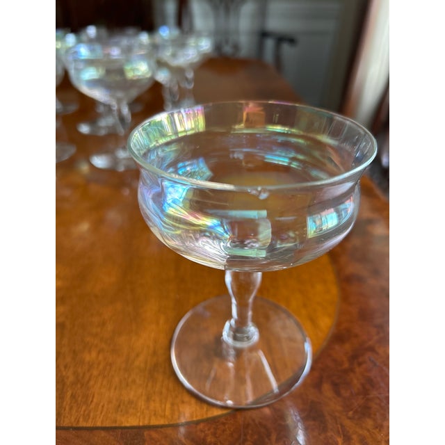 Vintage Iridescent Paneled Sherbet Glasses / Champagne Coupes — Set of 10 For Sale In Chicago - Image 6 of 6
