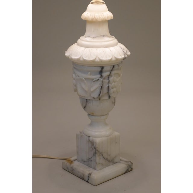 Stone Neoclassical Urn Carved Grapes Leaves Carrara Marble Brass Table Lamp 1930's Italy For Sale - Image 7 of 13