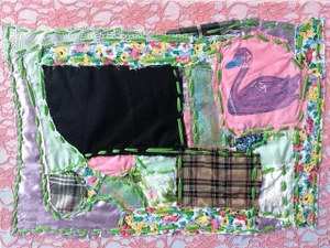 "You Have to Be Bad So They Can Be Good" Contemporary Abstract Textile Mixed-Media Painting by Frances Sousa