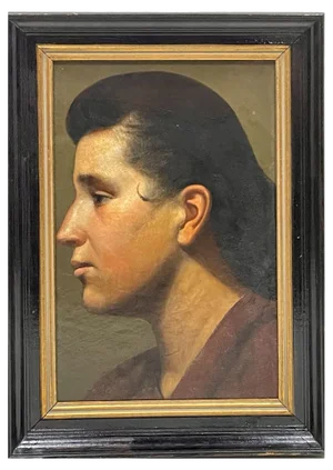 Profile Portrait, Early 20th Century, Oil on Paper, Framed