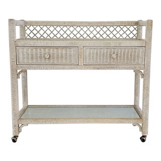 Vintage Henry Link Wicker Rolling Bar Cart For Sale
