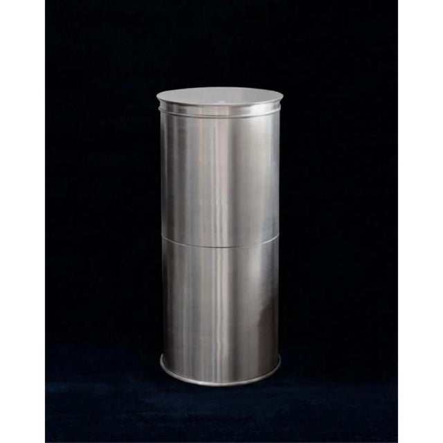 Metal Rl 08 Cylindrical Pedestal in Brushed Aluminum by Caspal For Sale - Image 7 of 11