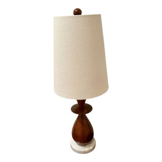 Jonathan Adler Wood and Marble Base Table Lamp For Sale