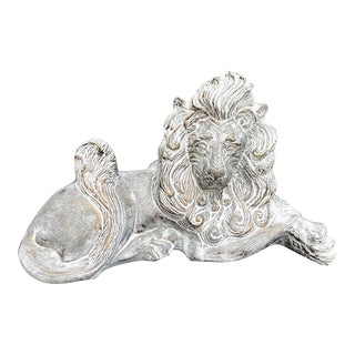 Vintage Large Grey & Gold Plaster Lion For Sale
