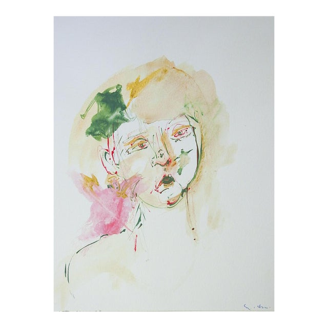 1998 Surreal Portrait Woman and Bird Painting For Sale