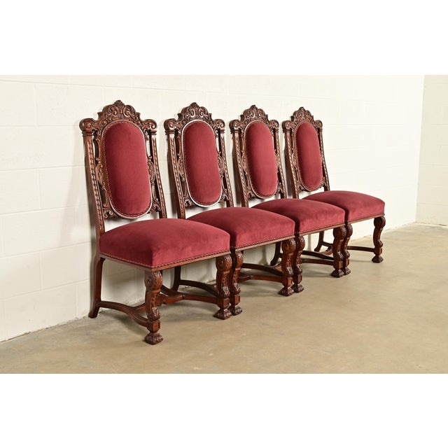 Late 19th Century R. J. Horner Style Antique Renaissance Revival Carved Walnut Dining Chairs | Set of Four For Sale - Image 5 of 14