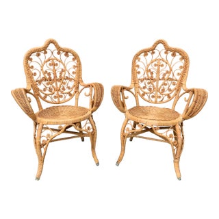 1970s Boho Chic Wicker Chairs – A Pair For Sale