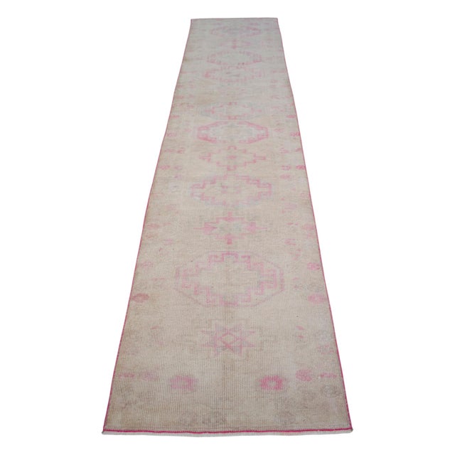 1960s 1960s Turkish Hand-Knotted Muted Runner Rug Low Pile Hallway Decor 3x12 Ft Approx For Sale - Image 5 of 16