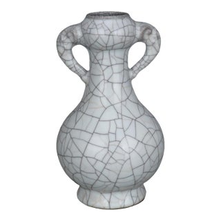 Chinese Ceramic Vase Guan Ware Crackle Glaze Celadon Double Ears Vase For Sale