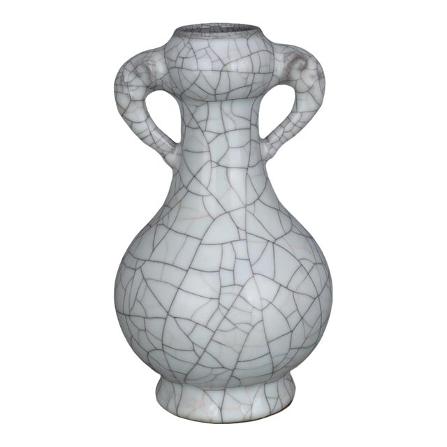 Chinese Ceramic Vase Guan Ware Crackle Glaze Celadon Double Ears Vase For Sale