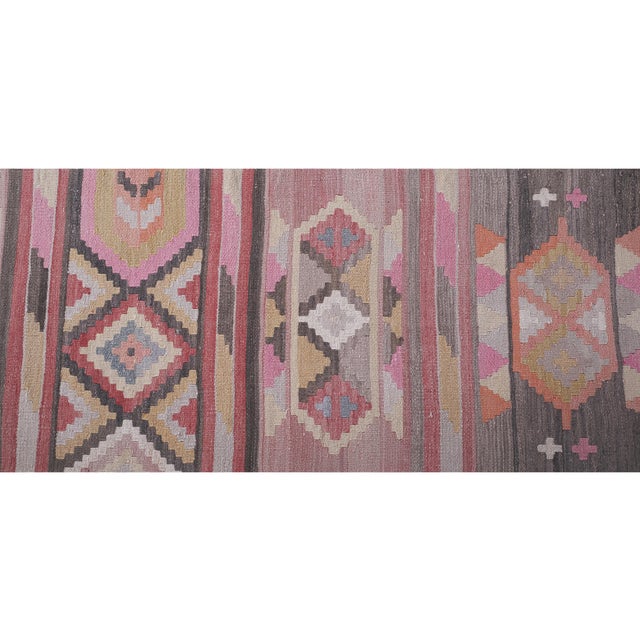 Dark Pink Vintage Striped Turkish Kilim Runner - Hallway Kilim 2'6'' X 24'5'' For Sale - Image 8 of 12