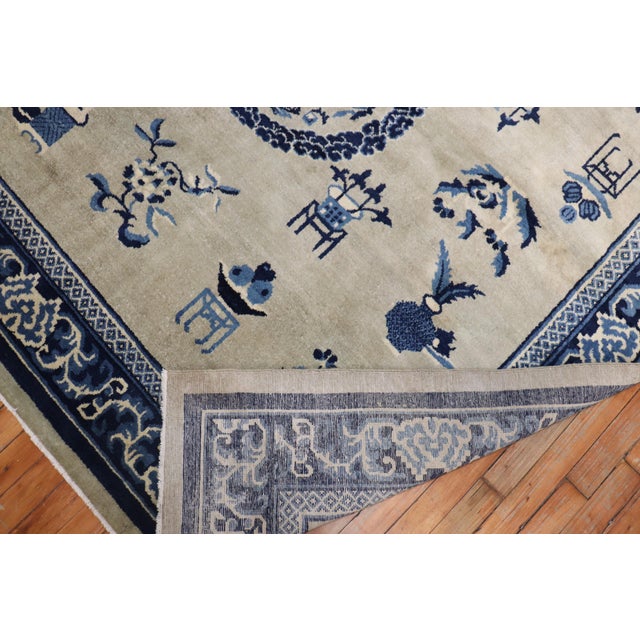 Chinese Early 20th Century Zabihi Collection Rare Slate Blue Chinese Square Rug - 6' x 6'1" For Sale - Image 3 of 8