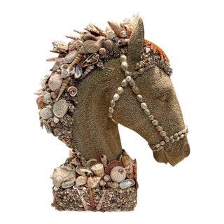 Seashell Encrusted Horse Head Bust Statue For Sale