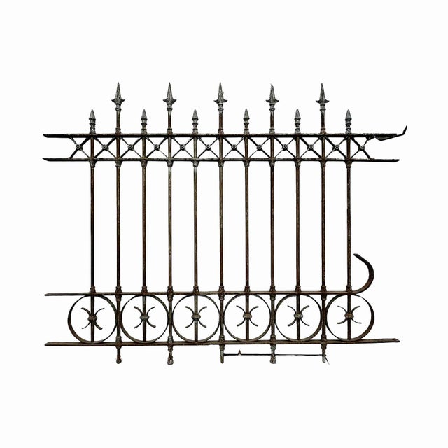 Collection of three sections of antique, late 19th century wrought and cast iron spiked fence Dimensions of each section:...