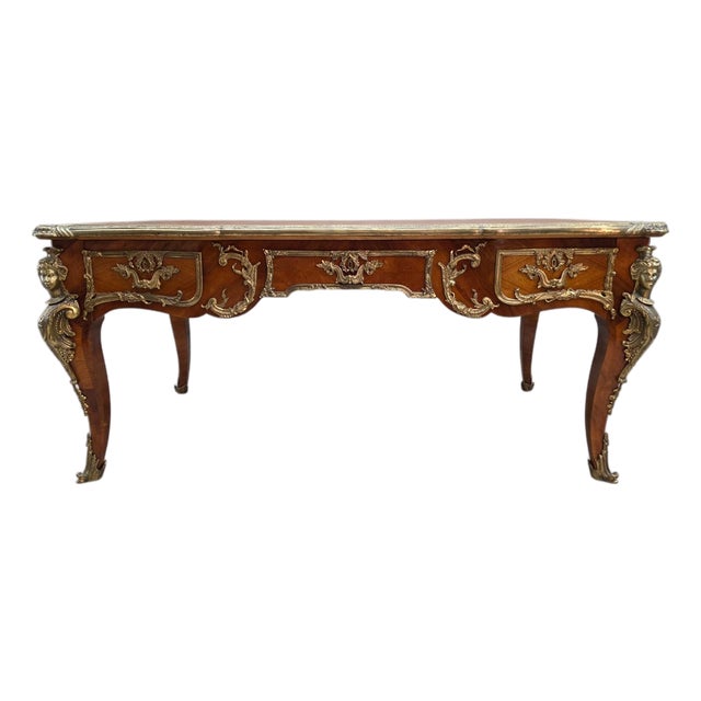 Antique Louis XV Style Kingwood Inlaid Bureau Plat Writing Desk For Sale