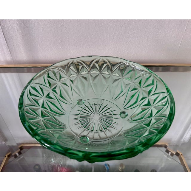 Mid-Century Modern Vintage Green Cut-Glass Decorative Bowl For Sale - Image 3 of 3